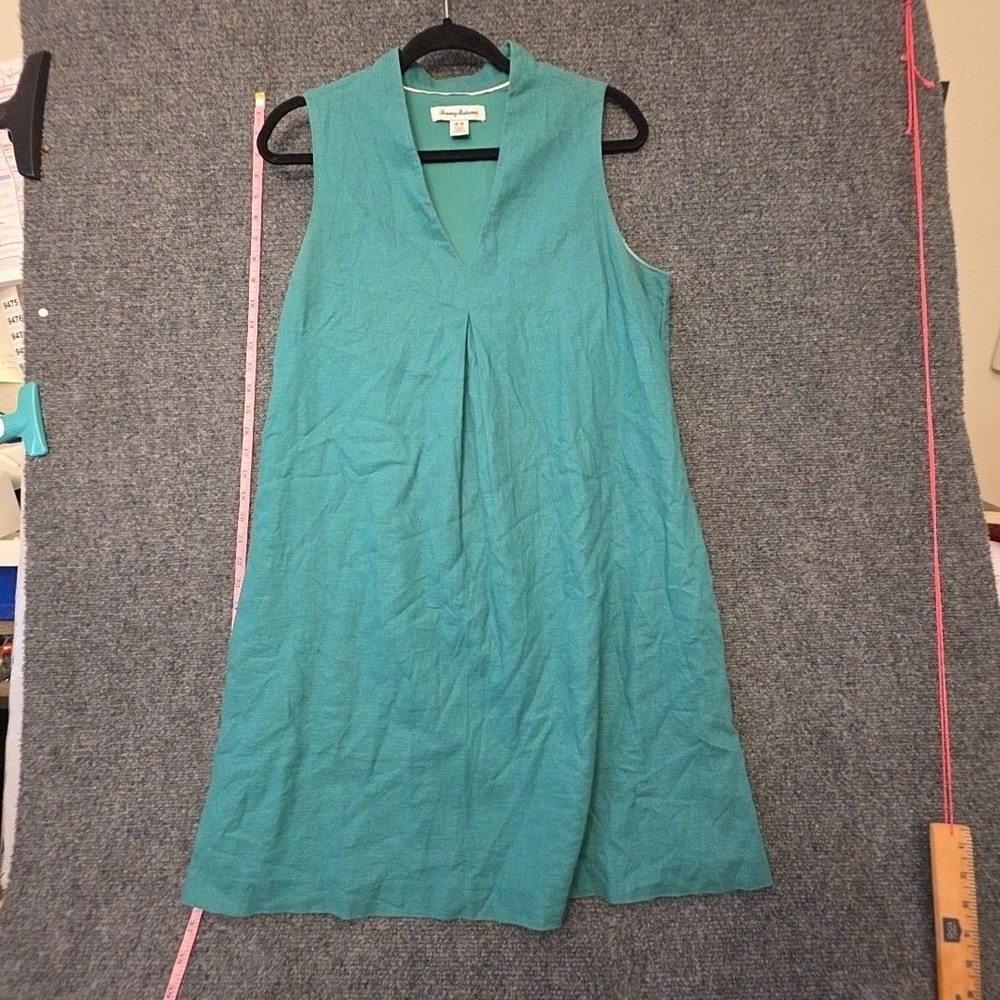 Tommy Bahama Dress Womens M Green V Neck Sleeveless Linen Shift Short Casual
